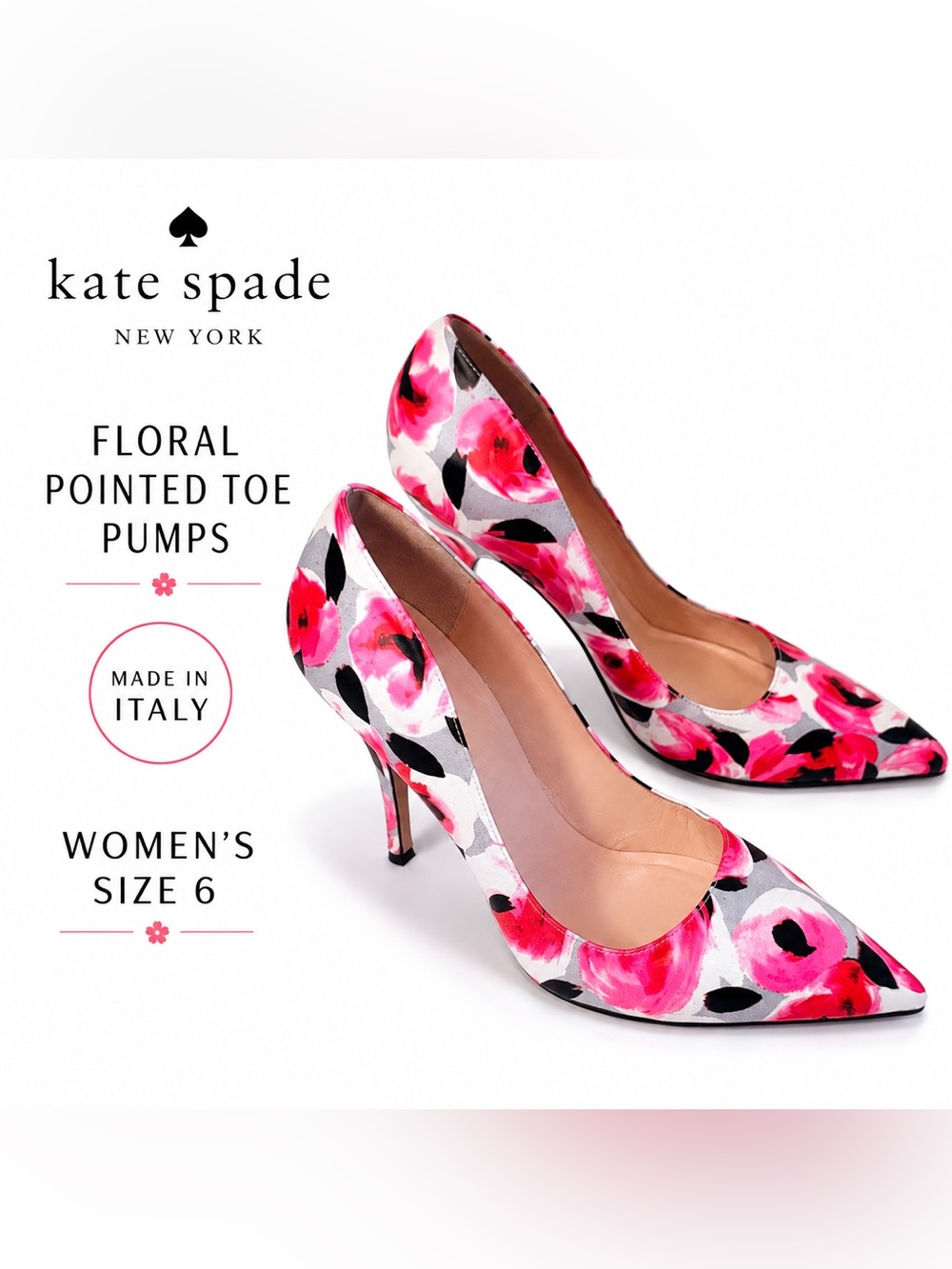 Kate Spade New York Floral Pointed Toe Pumps Made in Italy Women’s Size 6